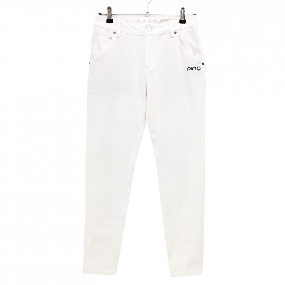 【美品】ピン パンツ 白×ダークネイビー ロゴ刺しゅう ストレッチ  レディース S ゴルフウェア 2024年モデル PING