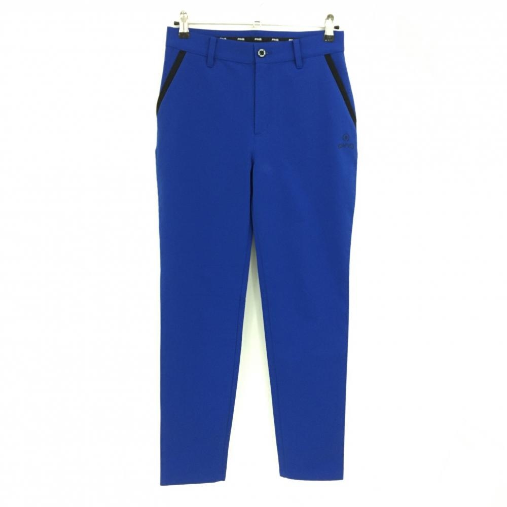 【超美品】ピン パンツ ブルー×黒 ロゴ刺しゅう レディース L ゴルフウェア 2024年モデル PING