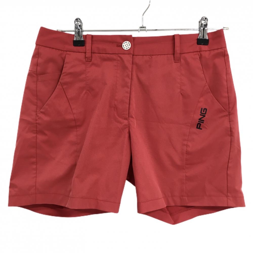 ピン ショートパンツ レッド×黒 ロゴプリント レディース M ゴルフウェア PING