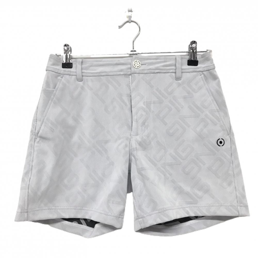 【美品】ピン ハーフパンツ ライトグレー ロゴ総柄地模様  レディース M ゴルフウェア PING