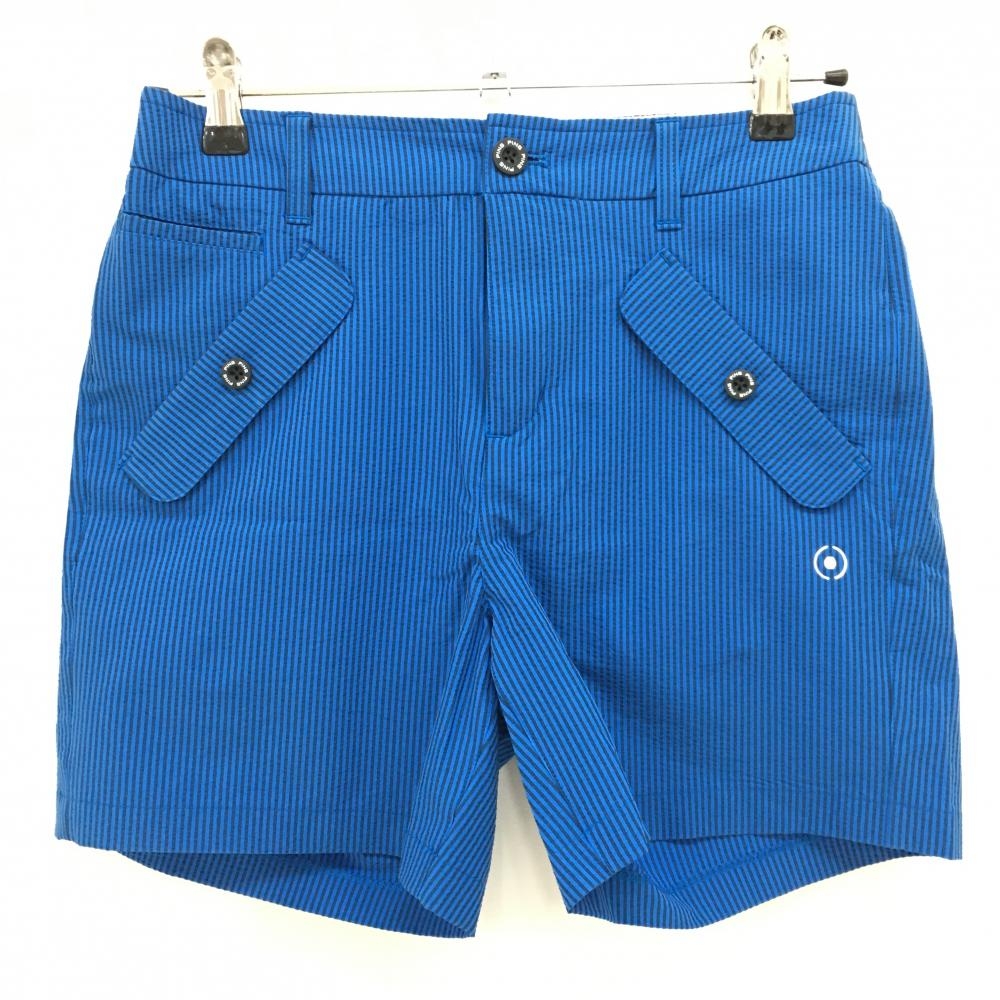 【超美品】ピン ショートパンツ ブルー×ネイビー ストライプ サッカー生地 レディース S ゴルフウェア PING