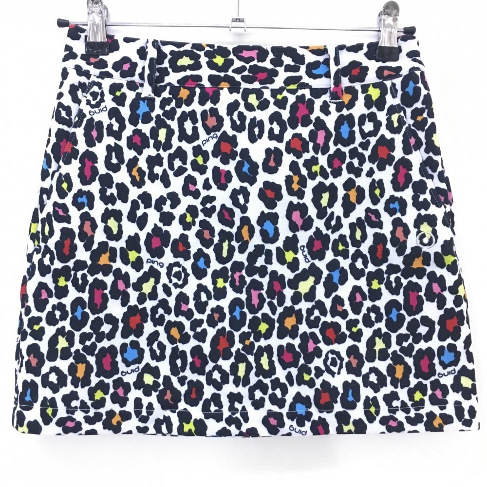 【美品】ピン スカート 白×黒×マルチカラー レオパード  レディース SS ゴルフウェア PING