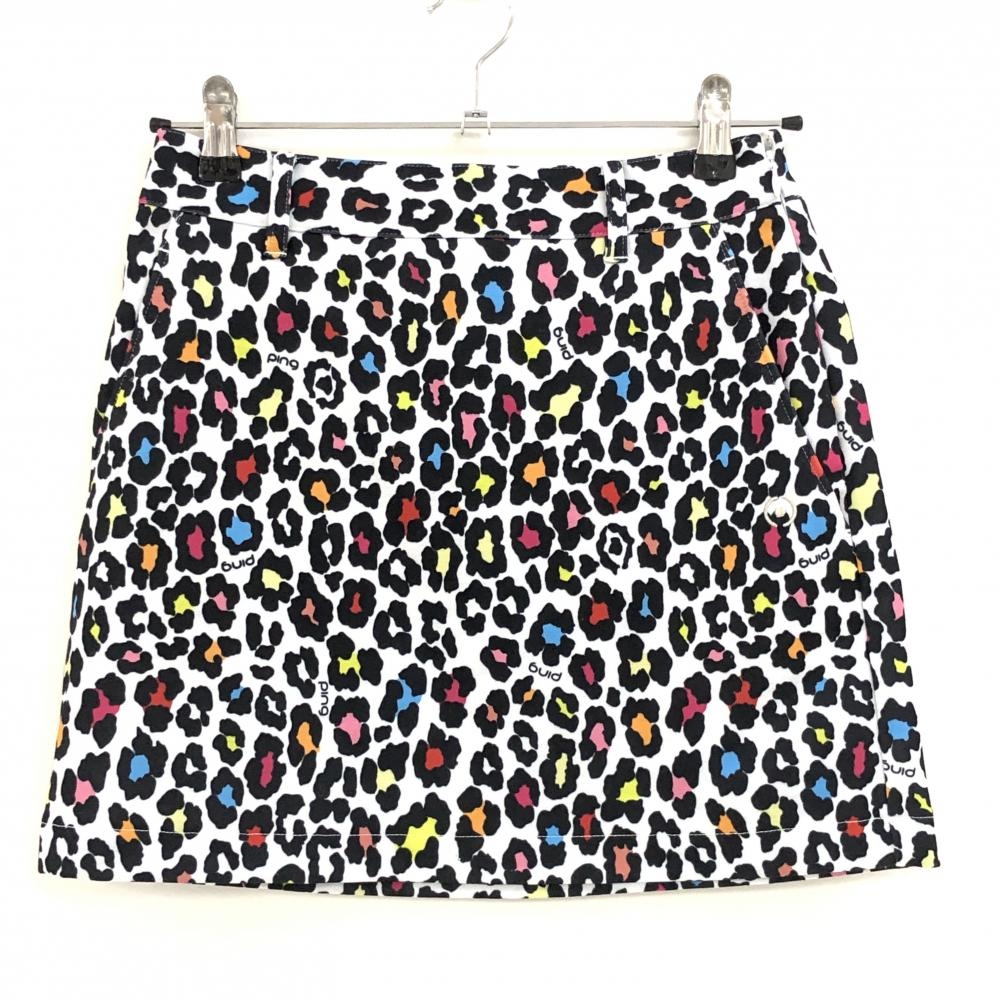 【超美品】ピン スカート 白×黒×マルチカラー レオパード ヒョウ柄 レディース SS ゴルフウェア PING