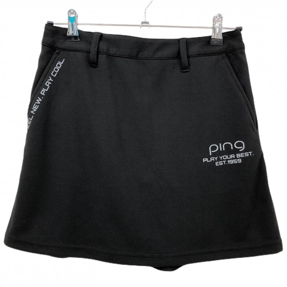 【超美品】ピン スカート 黒×グレー ロゴプリント ストレッチ レディース M ゴルフウェア 2024年モデル PING