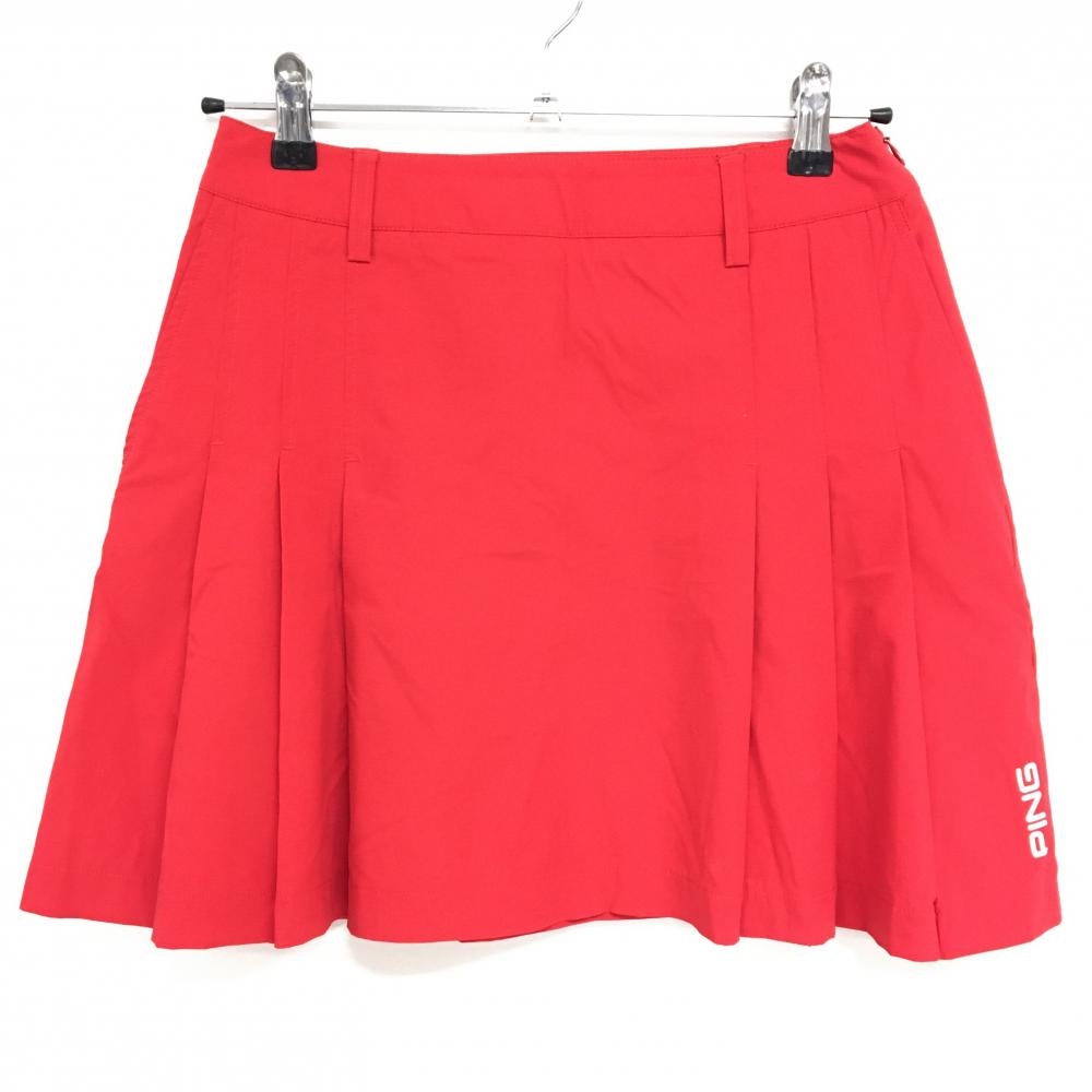 【美品】ピン スカート レッド サイドプリーツ 裾ロゴ  レディース S ゴルフウェア PING