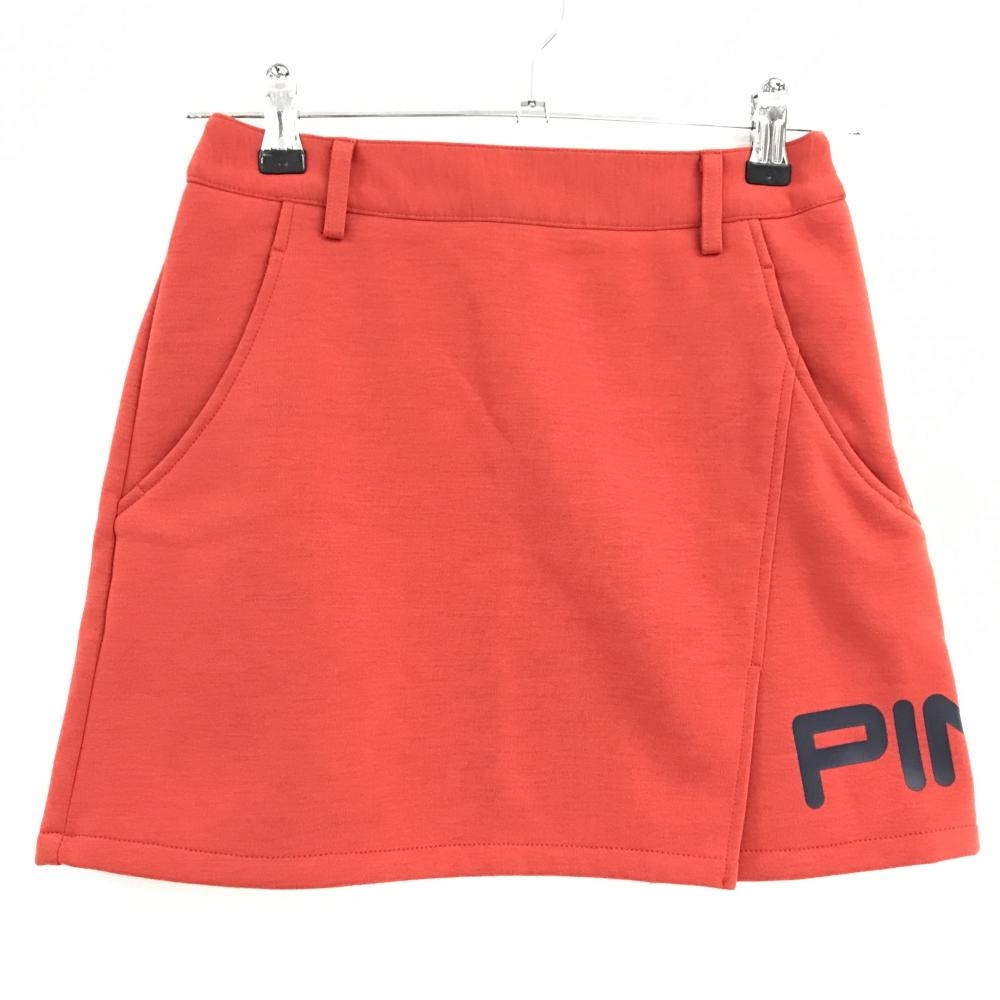 【超美品】ピン スカート レッド ロゴプリント 裏起毛 ストレッチ レディース SS ゴルフウェア PING