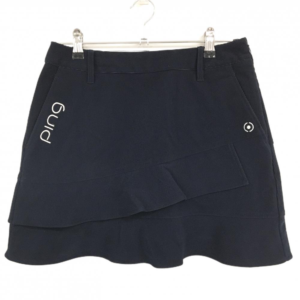 【超美品】ピン スカート ネイビー トリコット コーデュロイ ロゴ刺しゅう レディース L ゴルフウェア 2023年モデル PING