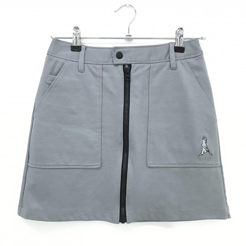 【超美品】ピン スカート グレー×黒 フロントジップ ロゴ刺しゅう  レディース S ゴルフウェア PING