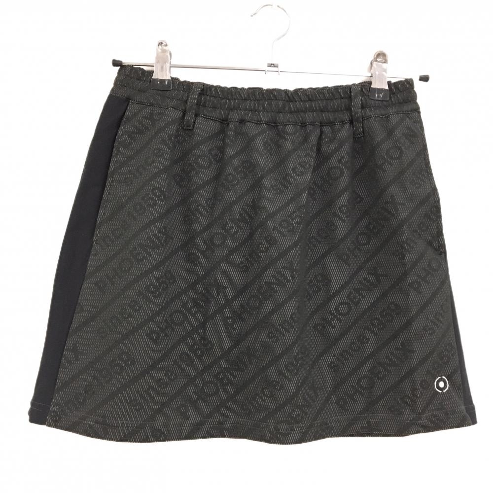 【超美品】ピン スカート 黒 斜めロゴ総柄 ウエストゴム 裏地付 レディース S ゴルフウェア PING