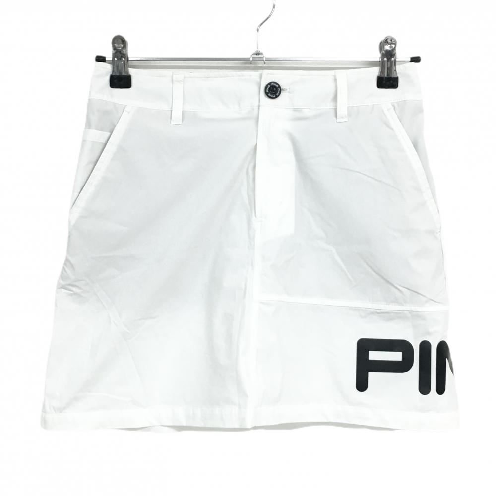 【超美品】ピン スカート 白×黒 ロゴプリント レディース S ゴルフウェア PING