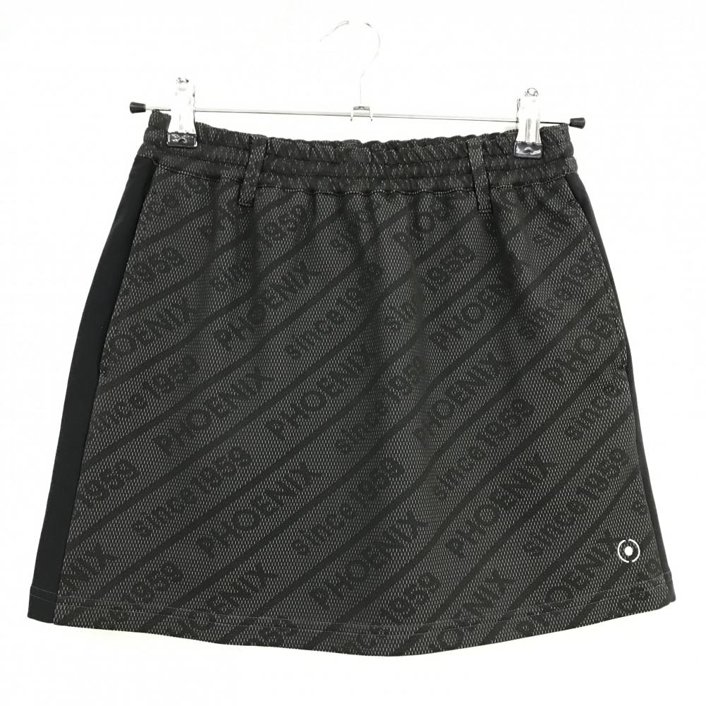 【超美品】ピン スカート ブラウン×黒 斜めストライプ地模様 英字総柄 ウエストゴム 裏地付き レディース SS ゴルフウェア PING