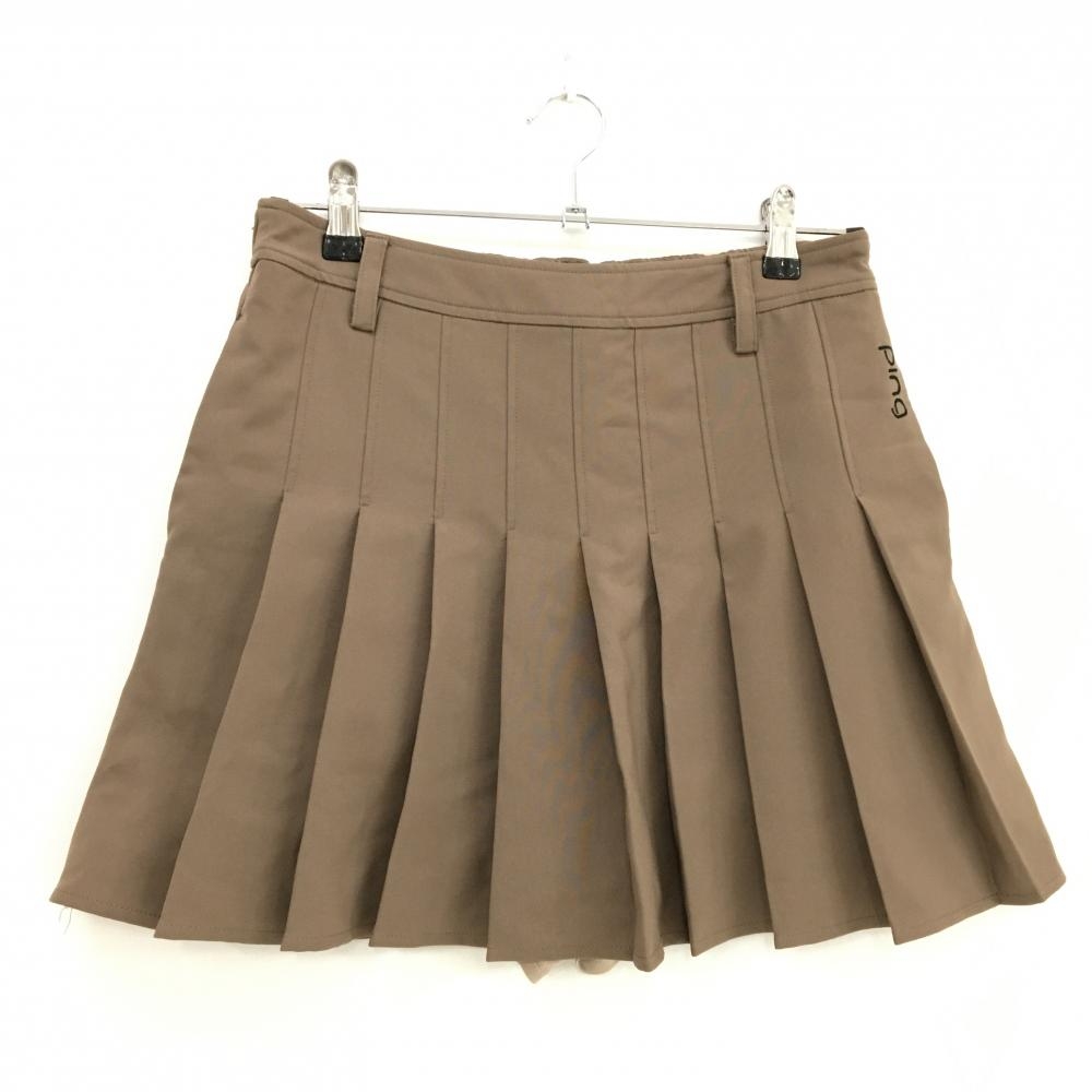 【超美品】ピン プリーツスカート ブラウン ロゴ刺しゅう レディース S ゴルフウェア PING