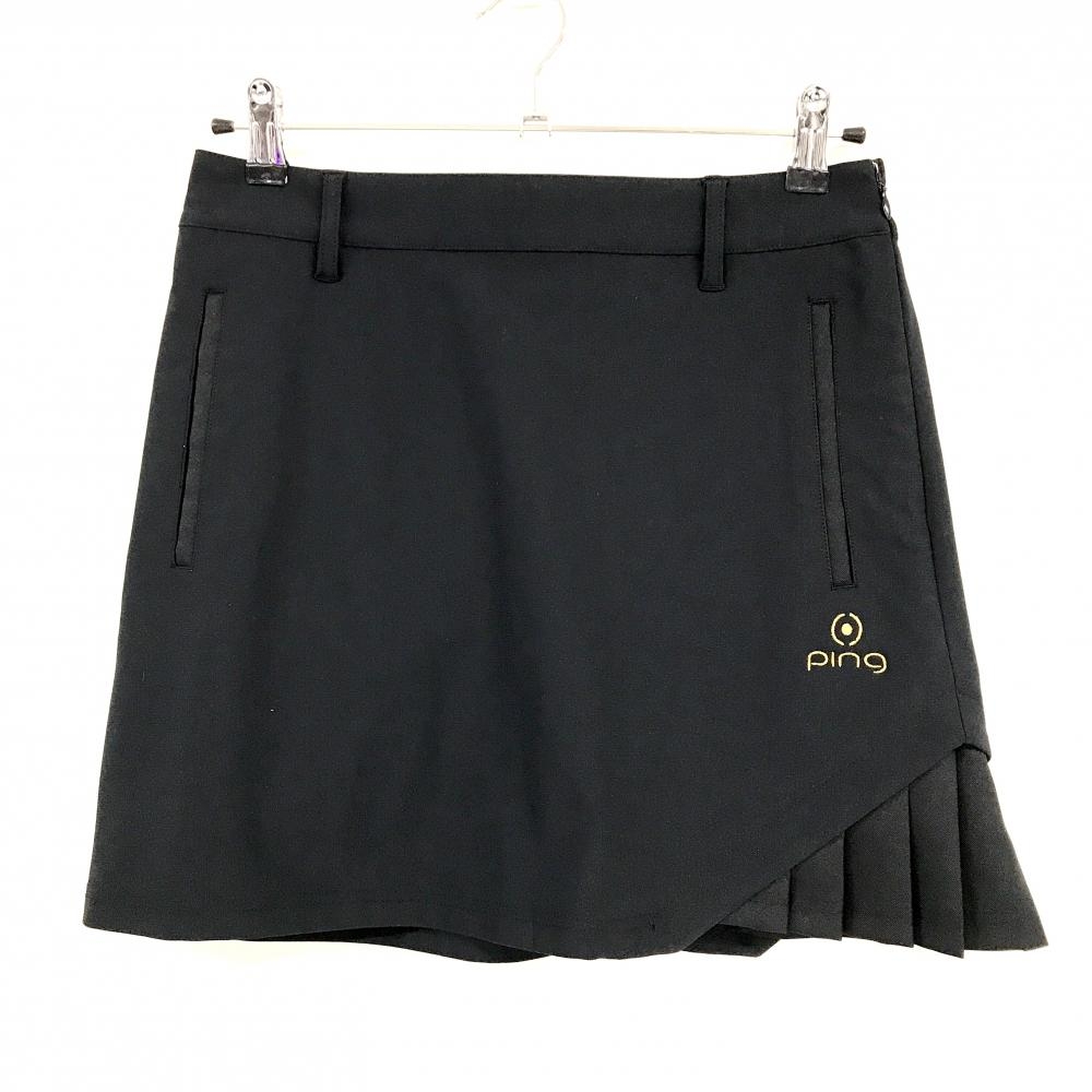 【超美品】ピン スカート 黒 ロゴ刺しゅう ストレッチ レディース M ゴルフウェア 2024年モデル PING