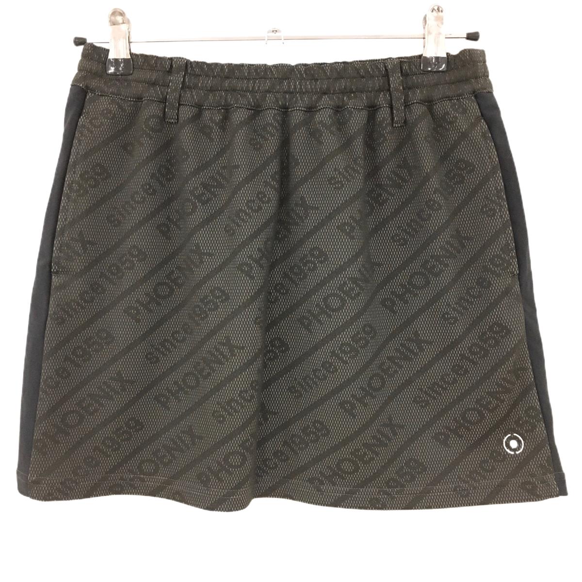 【超美品】ピン スカート ダークブラウン×黒 英字総柄 裏地付き ウエストゴム 調節紐 レディース S ゴルフウェア PING