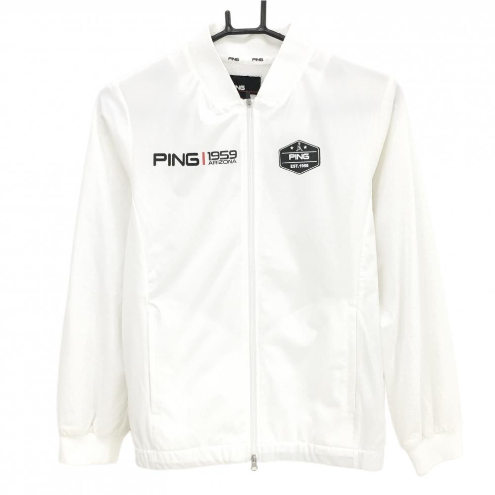 ピン ジャケット 白×黒 ロゴ 裏地メッシュ ダブルジップ レディース S ゴルフウェア PING