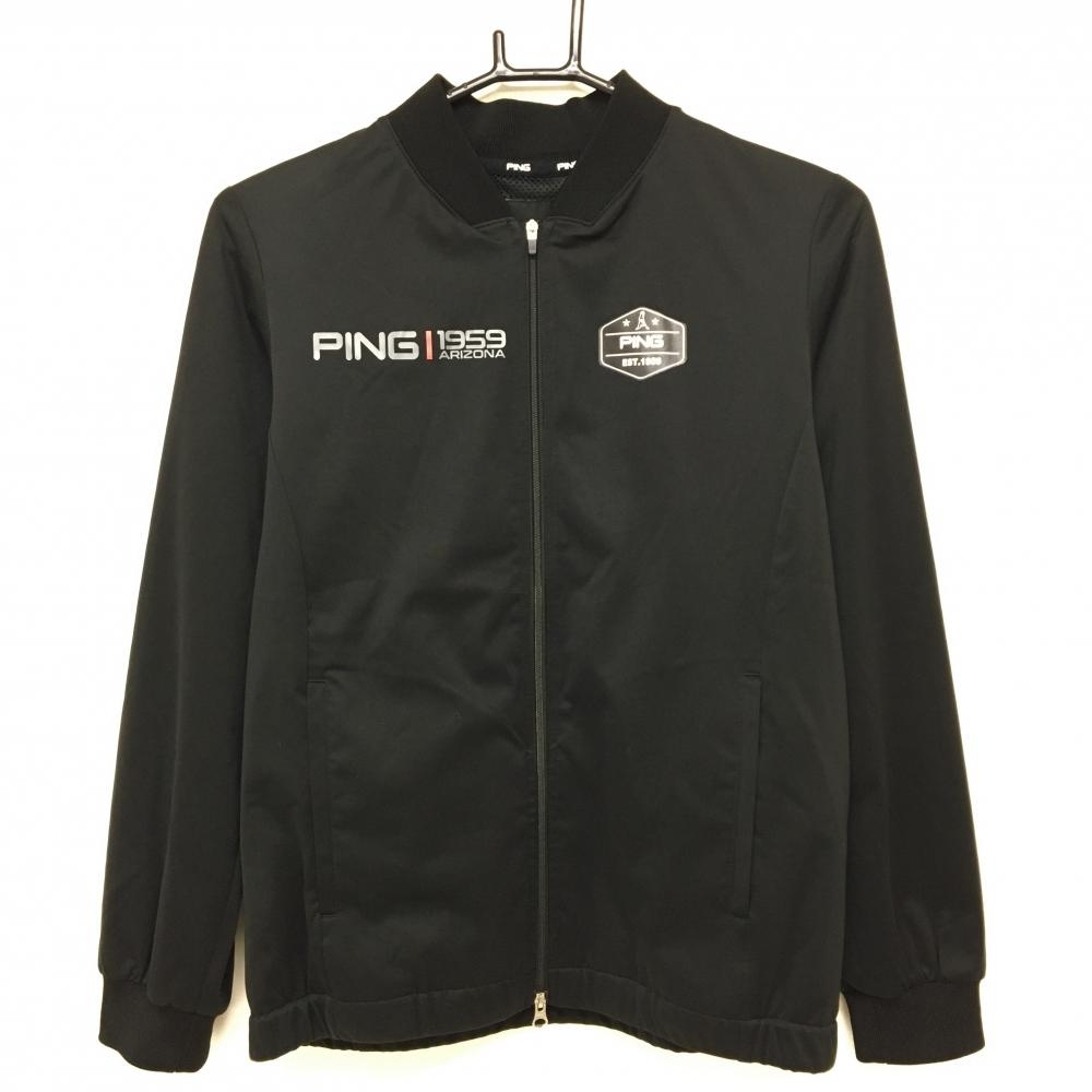 【超美品】ピン ジャケット 黒×グレー ロゴ ダブルジップ 裏地メッシュ レディース S ゴルフウェア PING