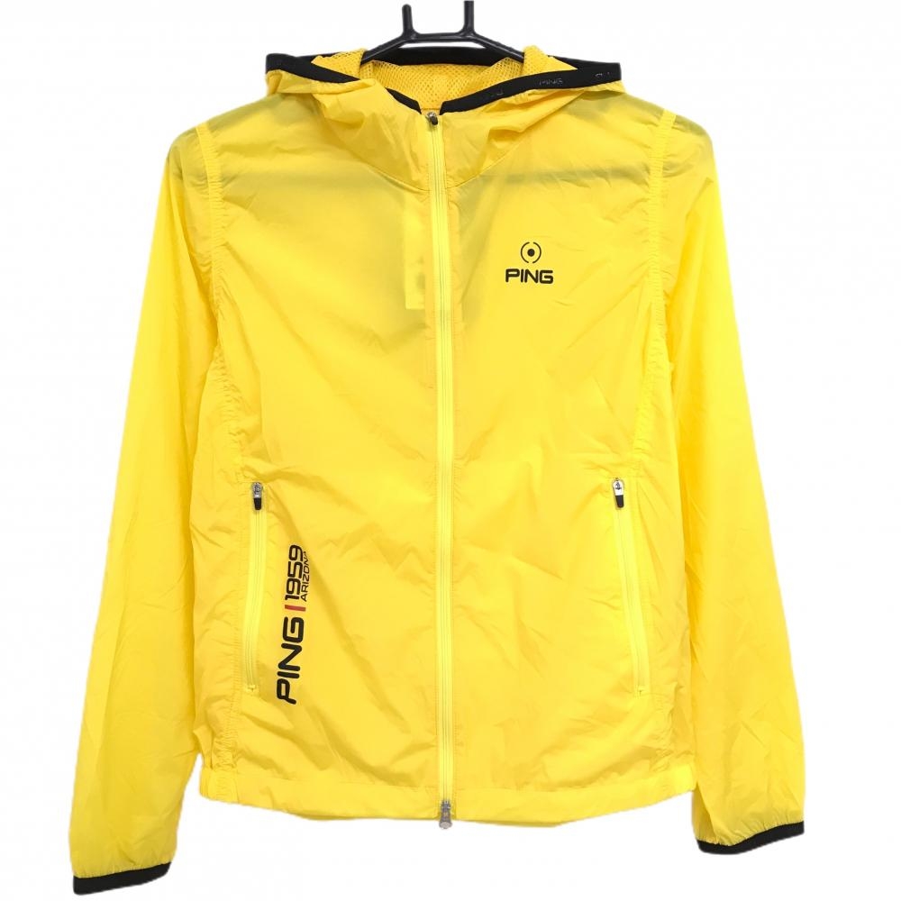 【新品】ピン ジップパーカー イエロー ロゴ黒 超軽量 防風 レディース S ゴルフウェア PING