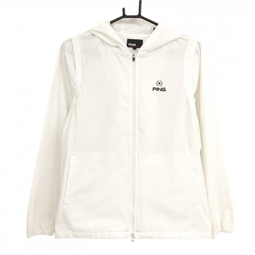 【美品】ピン 2WAYジップパーカー 白 裏地メッシュ 後裾プリーツ 袖着脱可 ジャケット レディース L ゴルフウェア PING