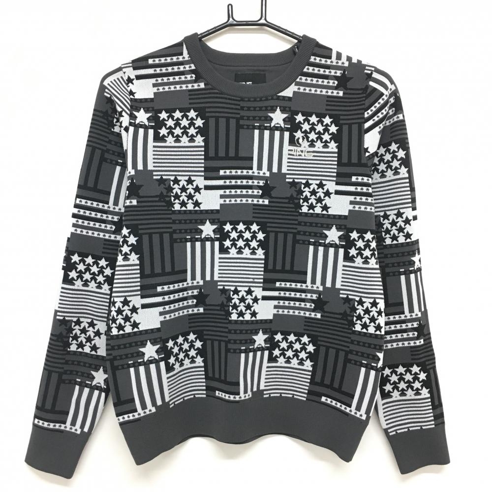 ピン セーター グレー×白 総柄 星 ロゴ刺しゅう ニット レディース S ゴルフウェア PING