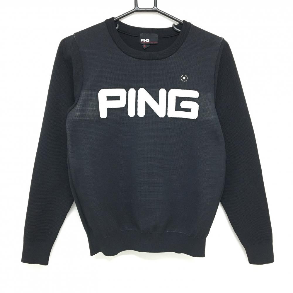 【美品】ピン セーター 黒×白 ニット ビッグロゴ レディース M ゴルフウェア PING