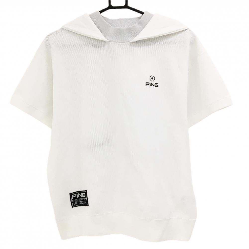 【超美品】ピン 半袖パーカー 白 ロゴ黒 トレーナー レディース M ゴルフウェア 2023年モデル PING