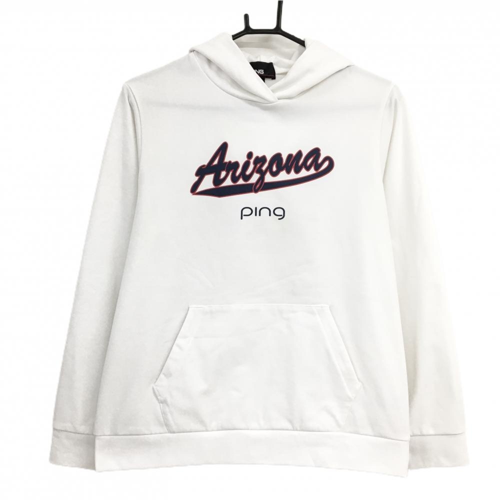 ピン パーカー 白×ネイビー フロントロゴプリント レディース M ゴルフウェア 2023年モデル PING