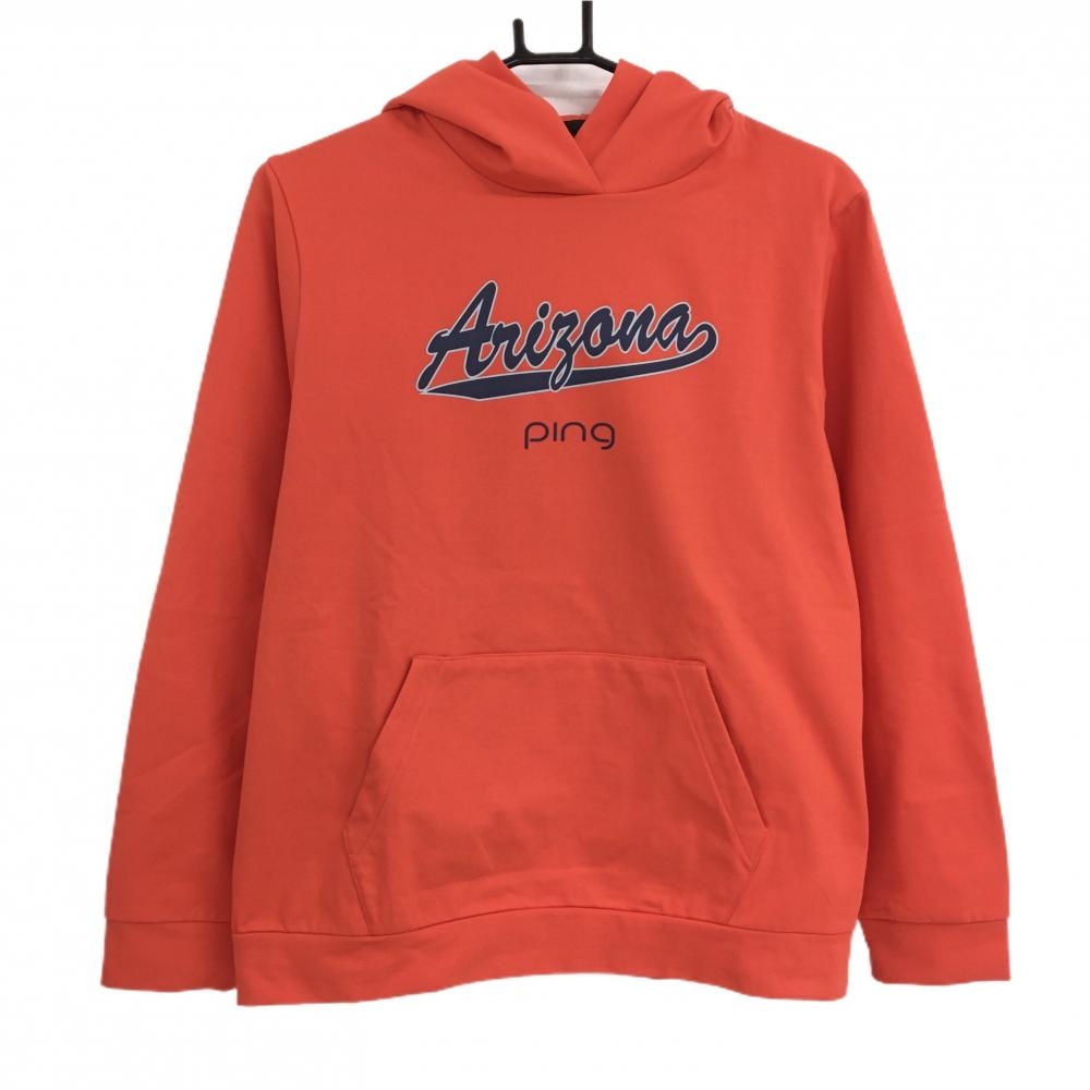 【超美品】ピン パーカー レッド×ネイビー フロント英字 トレーナー レディース L ゴルフウェア PING