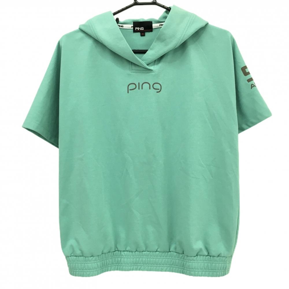 【超美品】ピン 半袖パーカー グリーン バックプリント トレーナー レディース M ゴルフウェア PING