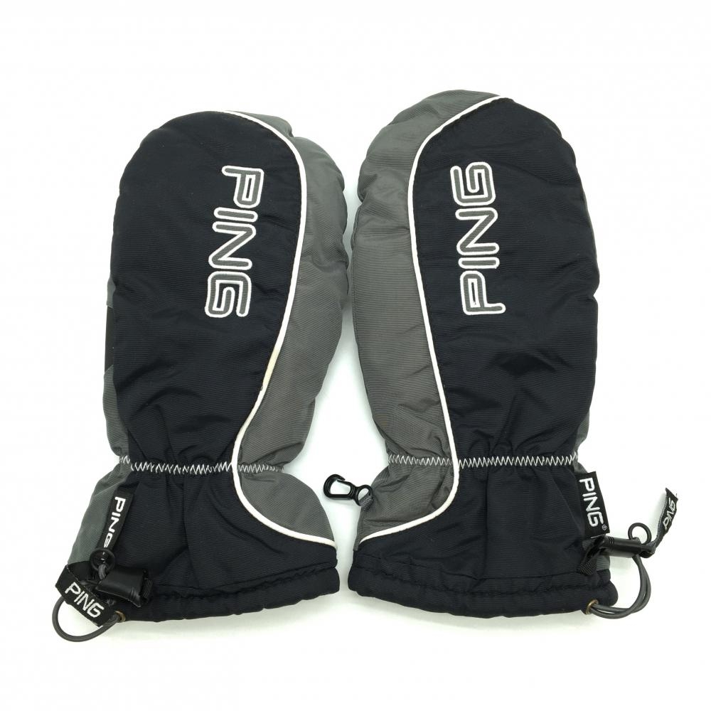 ピン ミトングローブ グレー×黒 裏起毛 ロゴ 手袋  メンズ  ゴルフウェア PING