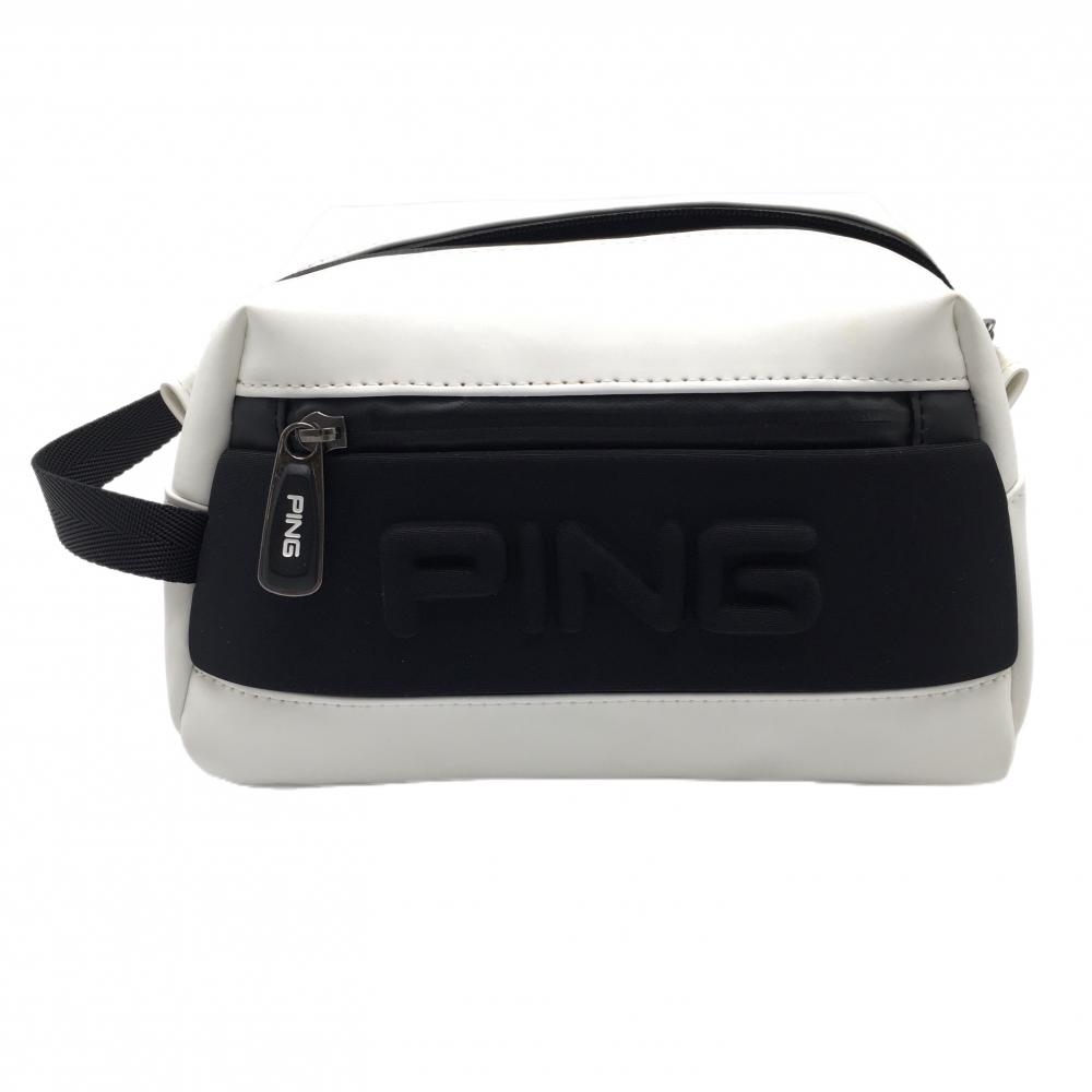 ピン カートバッグ 白×黒 立体ロゴ ポーチ ゴルフ PING