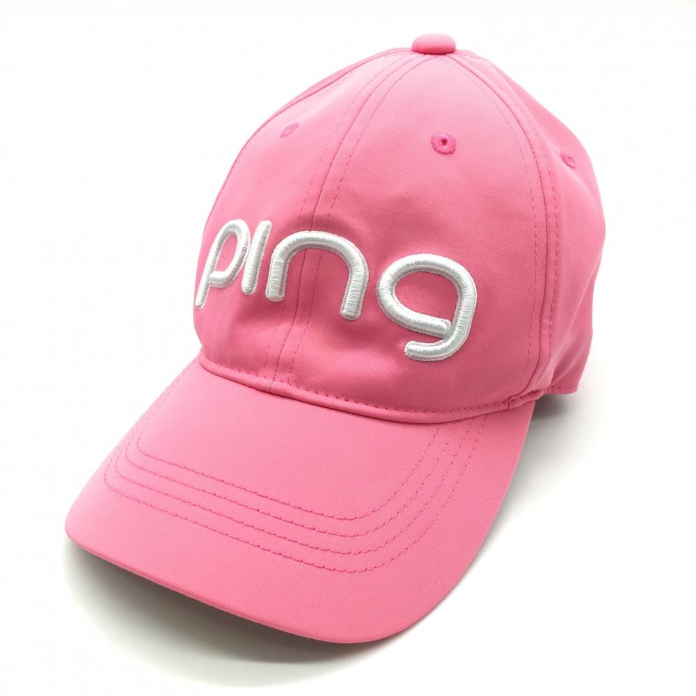【美品】ピン キャップ ピンク×白 立体ロゴ刺しゅう ONE SIZE FITS ALL ゴルフウェア PING
