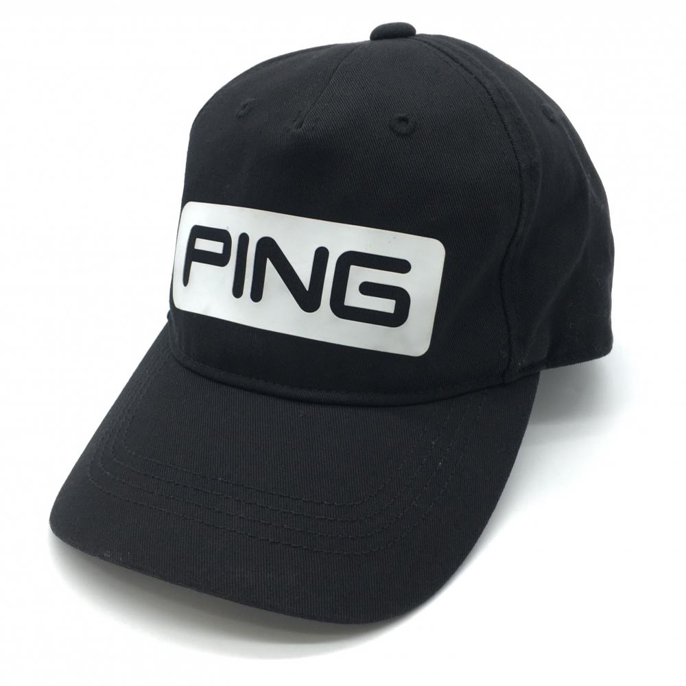 【美品】ピン キャップ 黒×白 ロゴプリント ONE SIZE FITS ALL ゴルフウェア PING