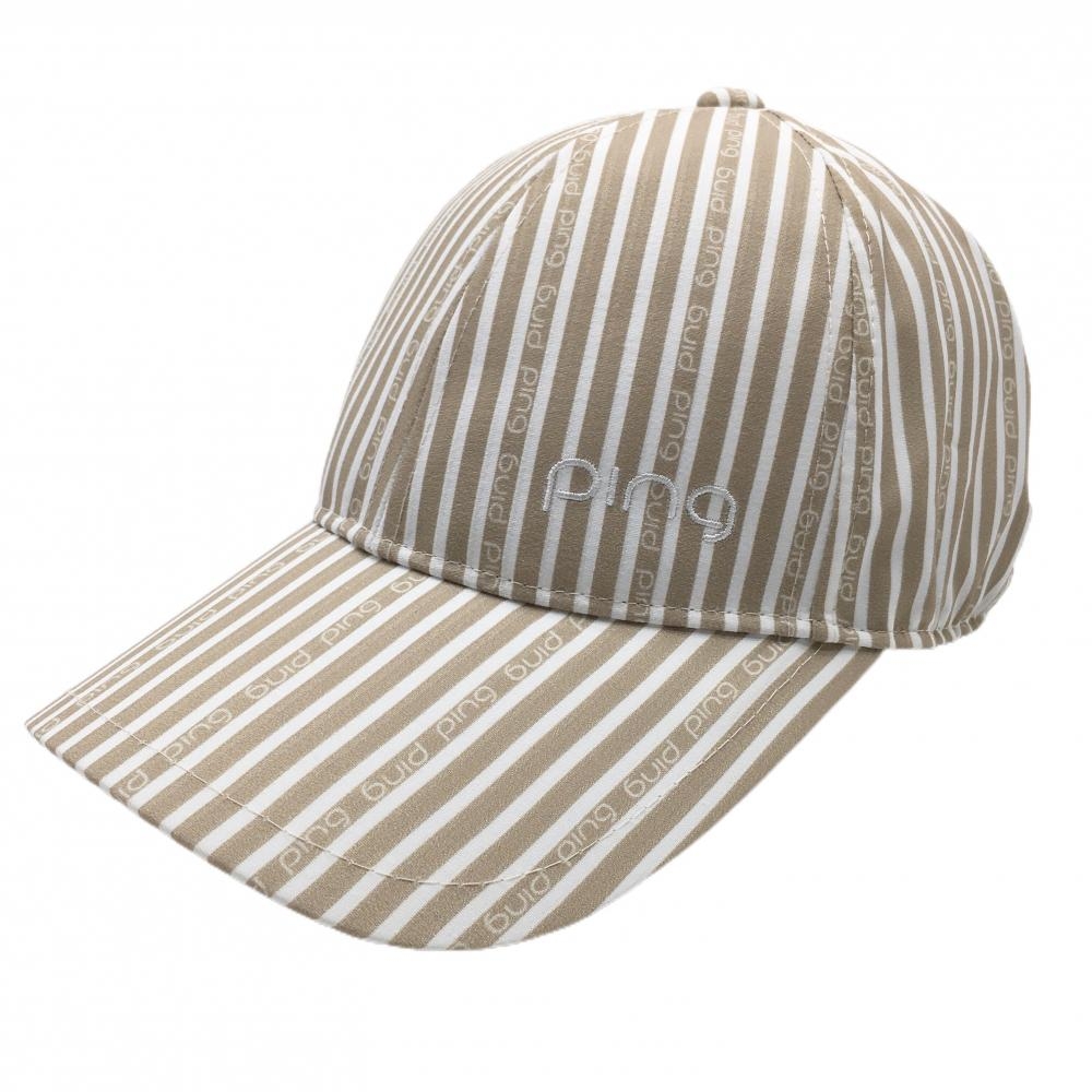 【超美品】ピン キャップ ベージュ×白 ストライプ ロゴ  FR  ゴルフウェア 2025年モデル PING