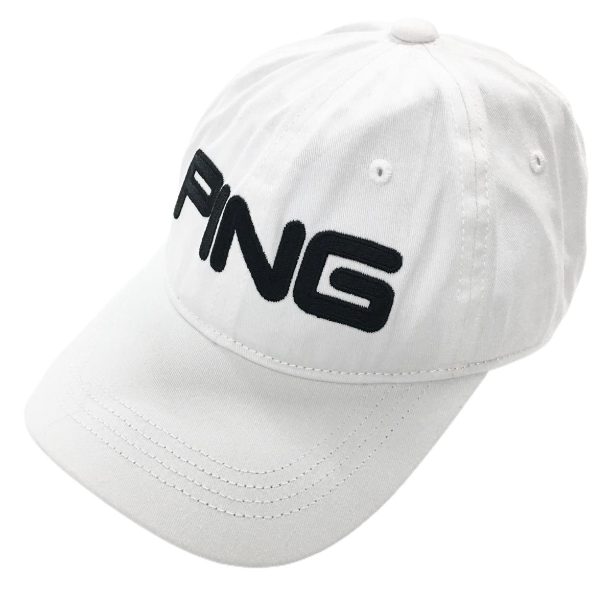 【新品】ピン キャップ 白×黒 ロゴ刺しゅう FREE(54-56cm)   ゴルフウェア PING
