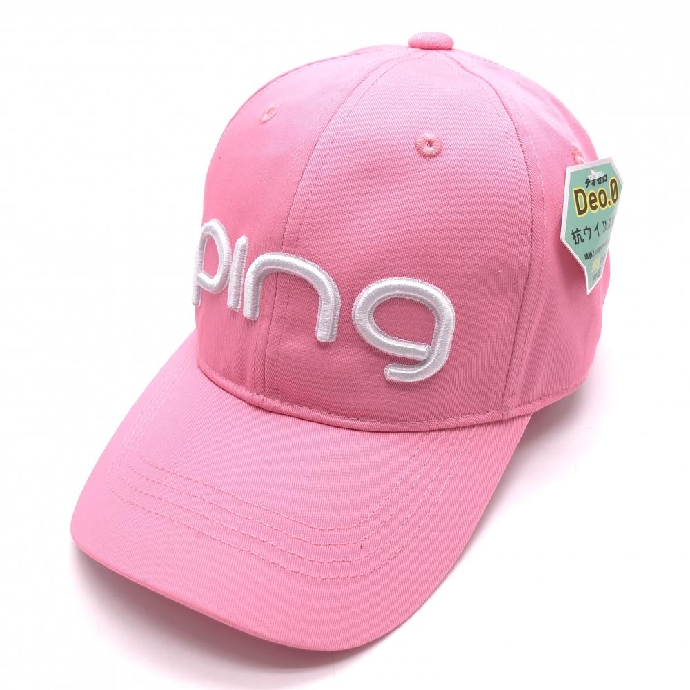【未使用品】ピン キャップ ピンク×白 立体ロゴ 抗ウイルス加工 ONE SIZE FITS ALL   ゴルフウェア PING