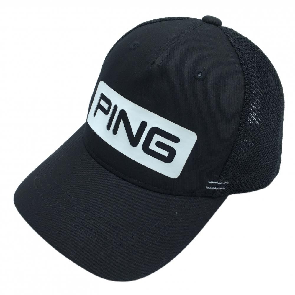 ピン メッシュキャップ 黒×白 ロゴ ONE　SIZE　FITS　ALL   ゴルフウェア PING