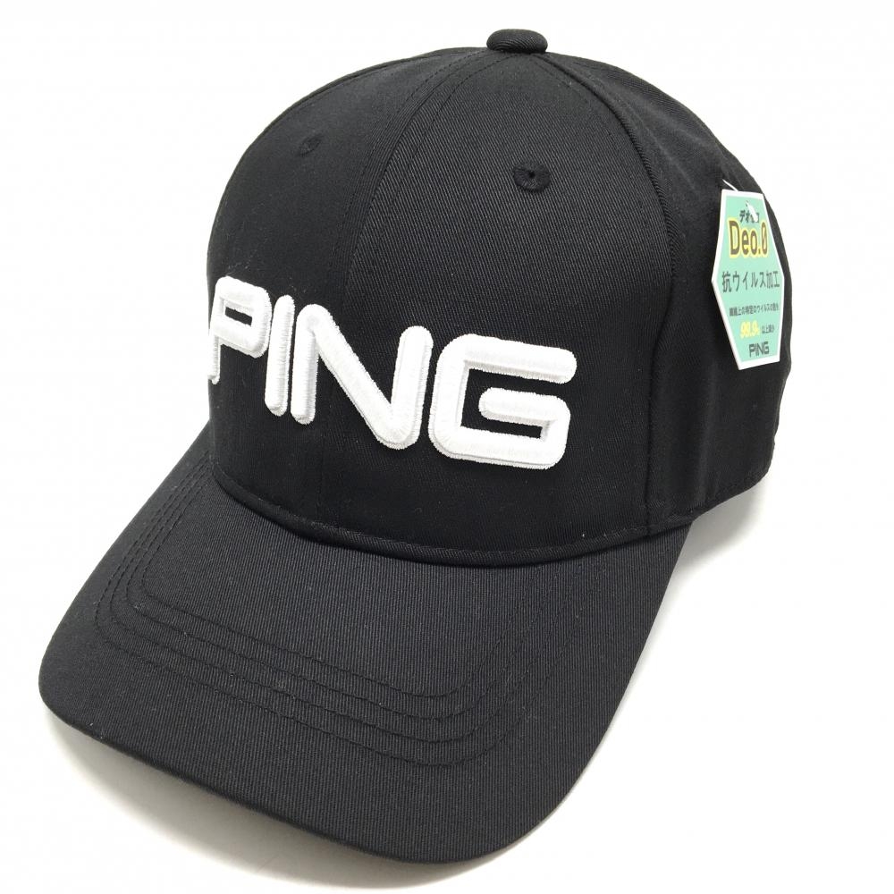【新品】ピン キャップ 黒×白 抗ウイルス加工 デオゼロ 立体ロゴ ONE SIZE FITS ALL   ゴルフウェア PING