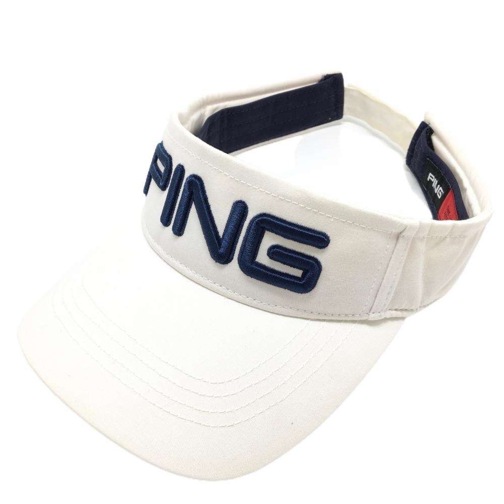 ピン サンバイザー 白×ネイビー 立体ロゴ刺しゅう ONE　SIZE　FITS　ALL   ゴルフウェア PING