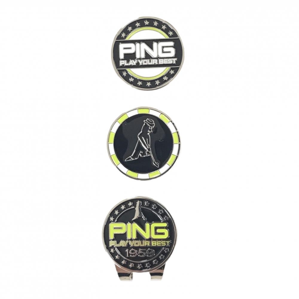 【新品】ピン クリップマーカー 黒×ライトグリーン ロゴ ゴルフ PING