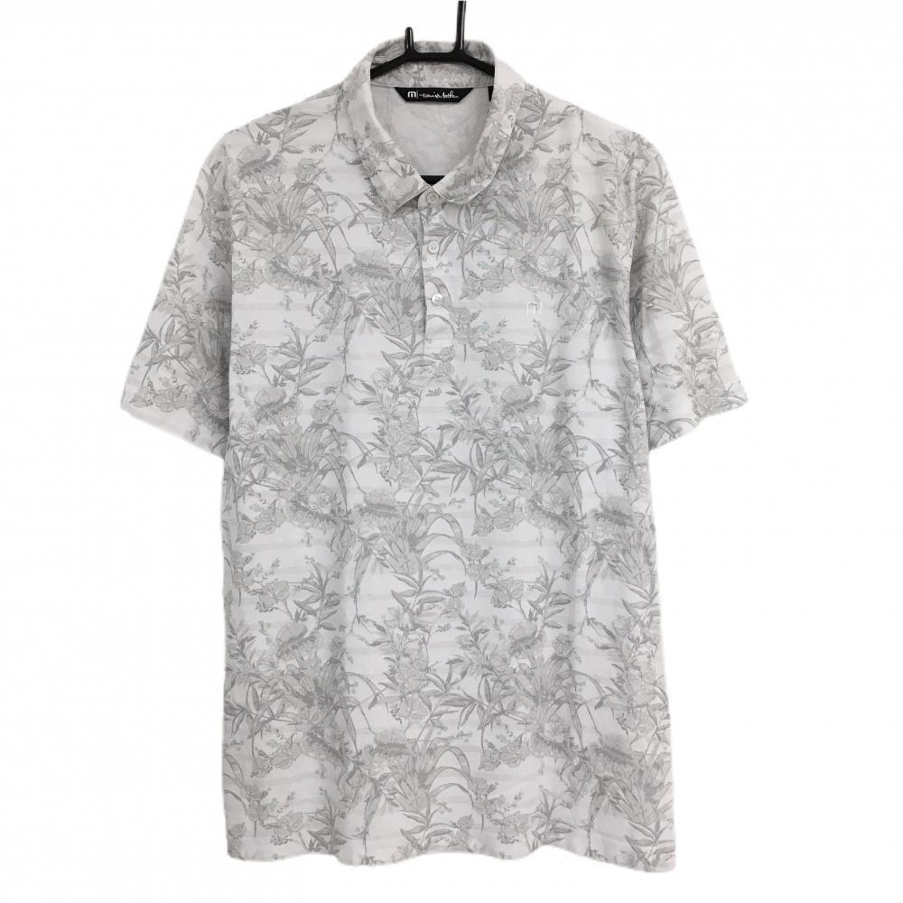 トラヴィスマシュー 半袖ポロシャツ 白×グレー 花柄  メンズ XXL ゴルフウェア TravisMathew