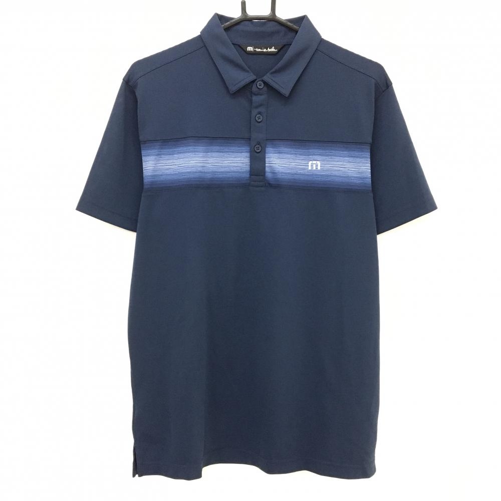 【超美品】トラヴィスマシュー 半袖ポロシャツ ネイビー 胸ボーダー  メンズ L ゴルフウェア TravisMathew