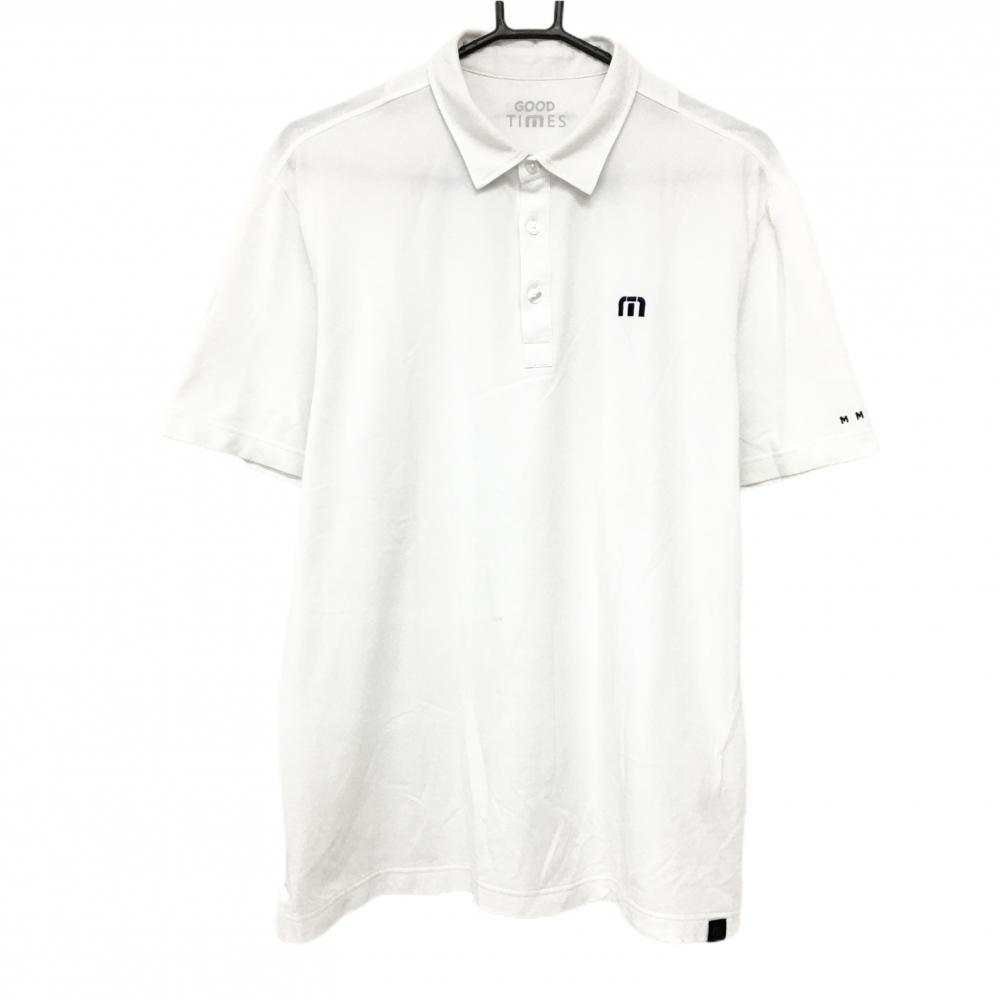 トラヴィスマシュー 半袖ポロシャツ 白 襟裏リーフ柄  メンズ XL ゴルフウェア TravisMathew
