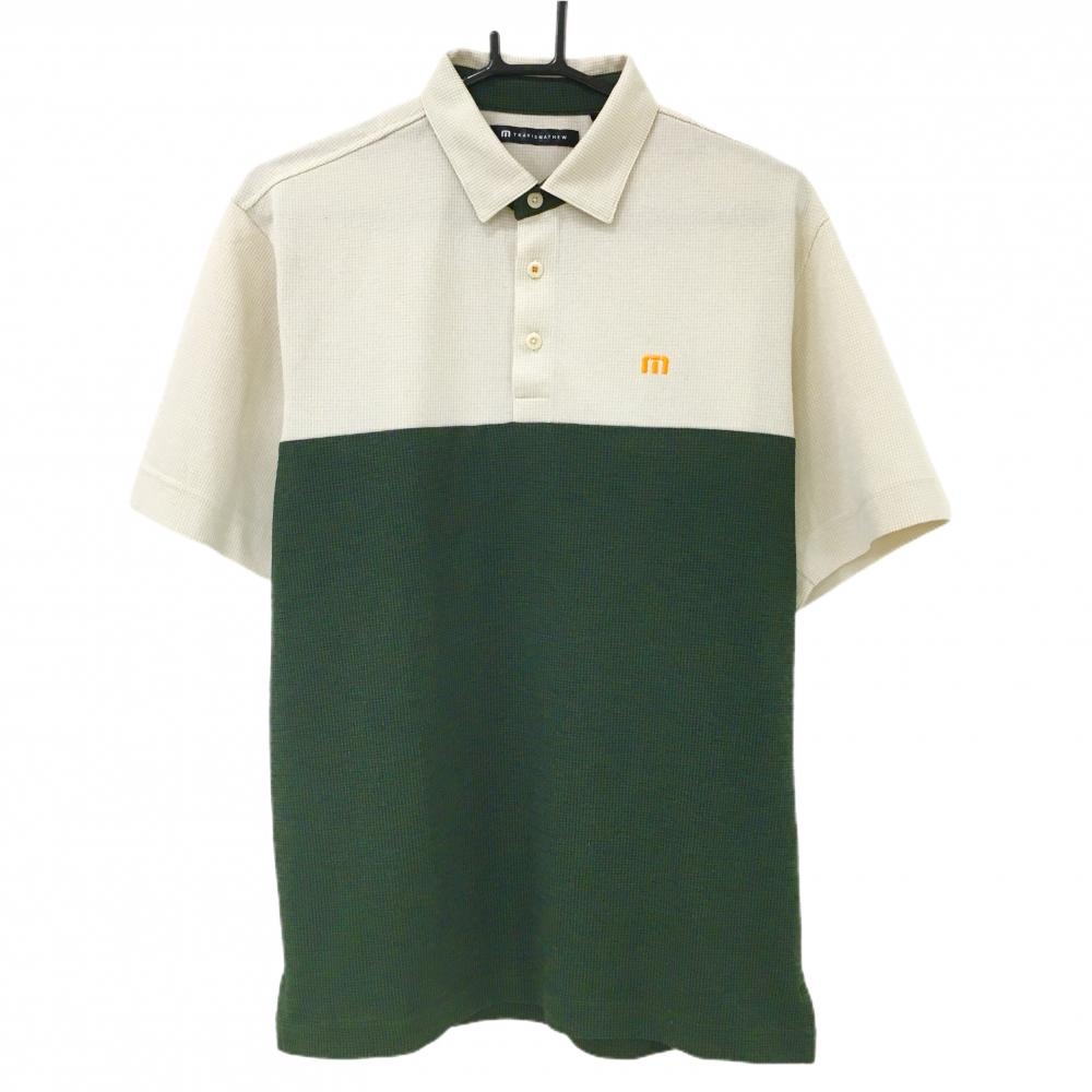 【超美品】トラヴィスマシュー 半袖ポロシャツ ベージュ×カーキ ロゴ刺しゅう メンズ L ゴルフウェア TravisMathew
