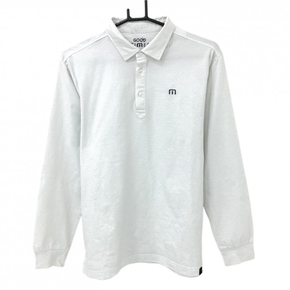 トラヴィスマシュー 長袖ポロシャツ ライトグレー 細ボーダー  メンズ M ゴルフウェア TravisMathew