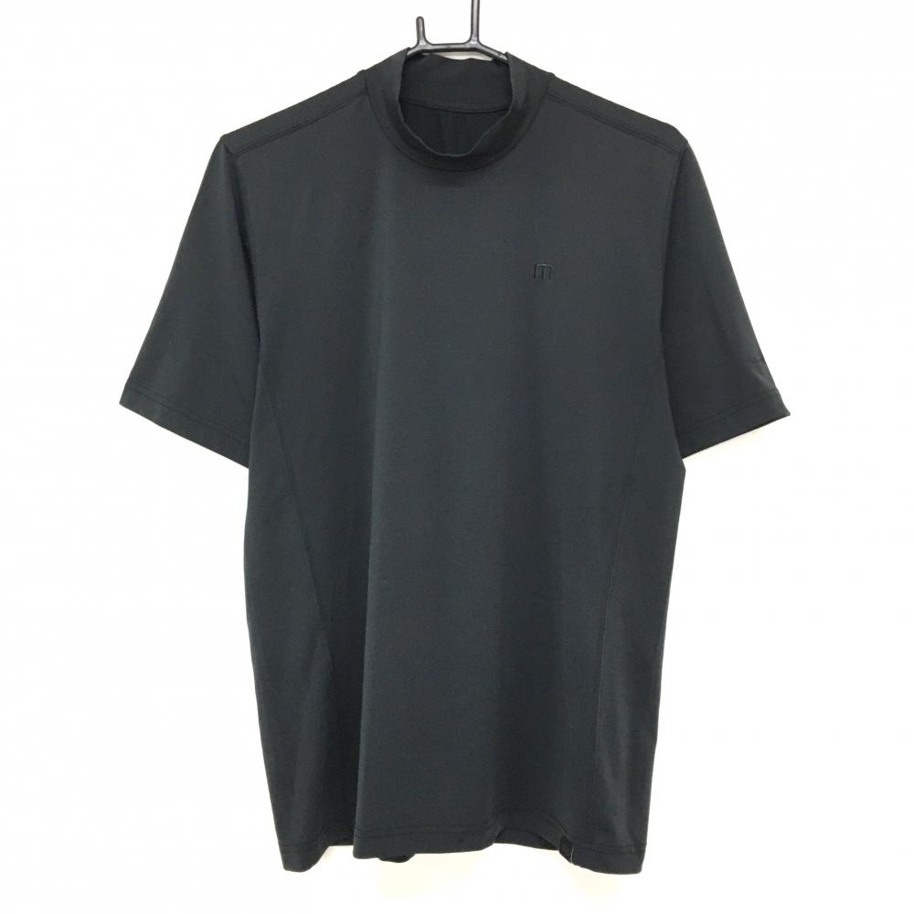 【美品】トラヴィスマシュー 半袖ハイネックシャツ  黒 ロゴ刺しゅう メンズ M ゴルフウェア TravisMathew