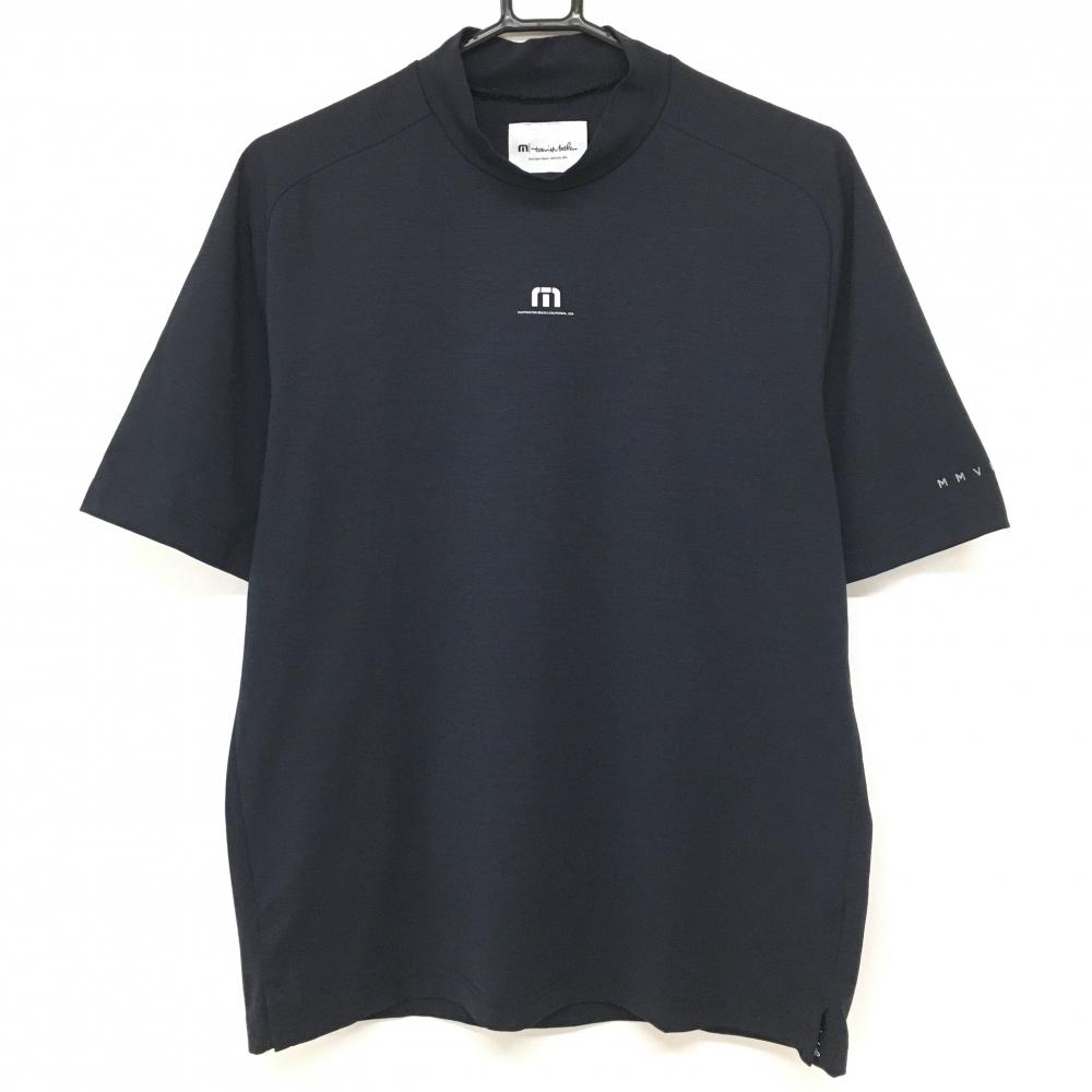 【超美品】トラヴィスマシュー 半袖ハイネックシャツ ダークネイビー ロゴ白  メンズ  ゴルフウェア TravisMathew