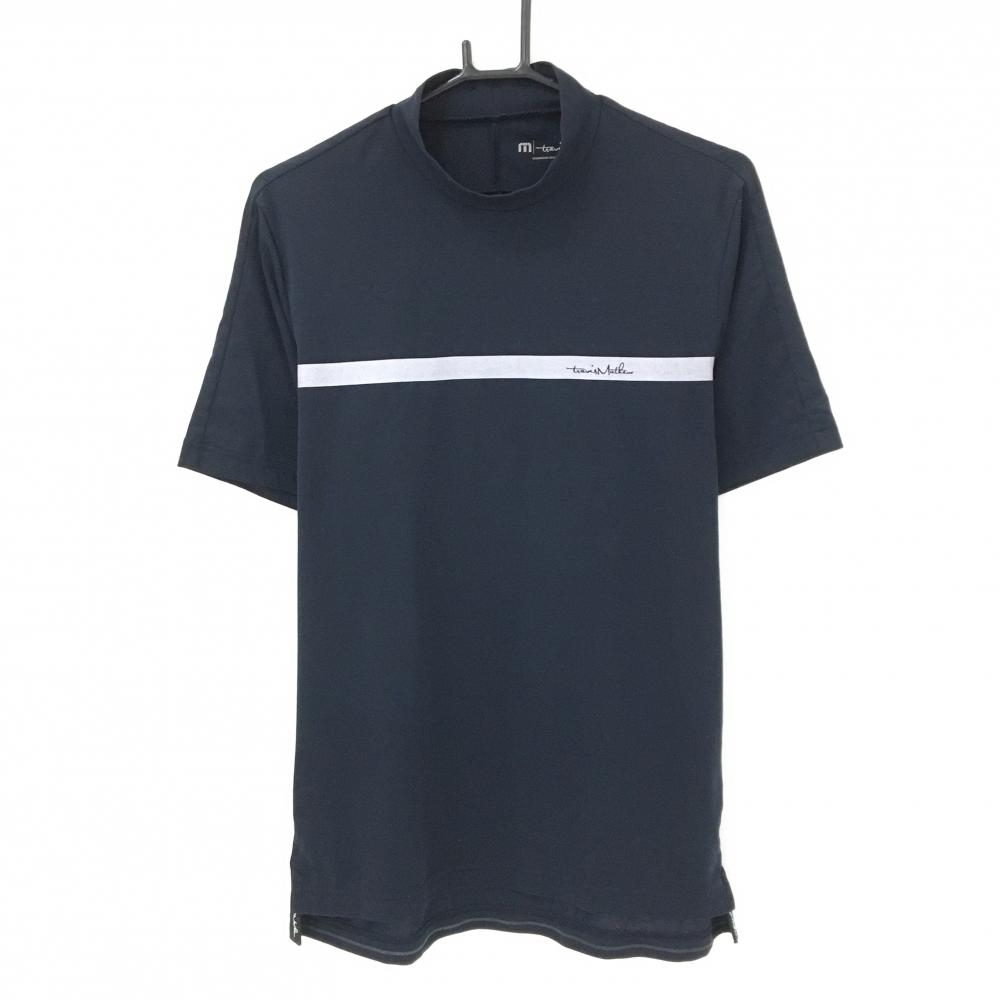 トラヴィスマシュー 半袖ハイネックシャツ ネイビー 胸ロゴプリント メンズ M ゴルフウェア TravisMathew
