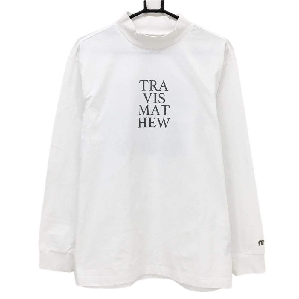 トラヴィスマシュー 長袖ハイネックシャツ 白×グレー系 フロントロゴ メンズ XL ゴルフウェア TravisMathew