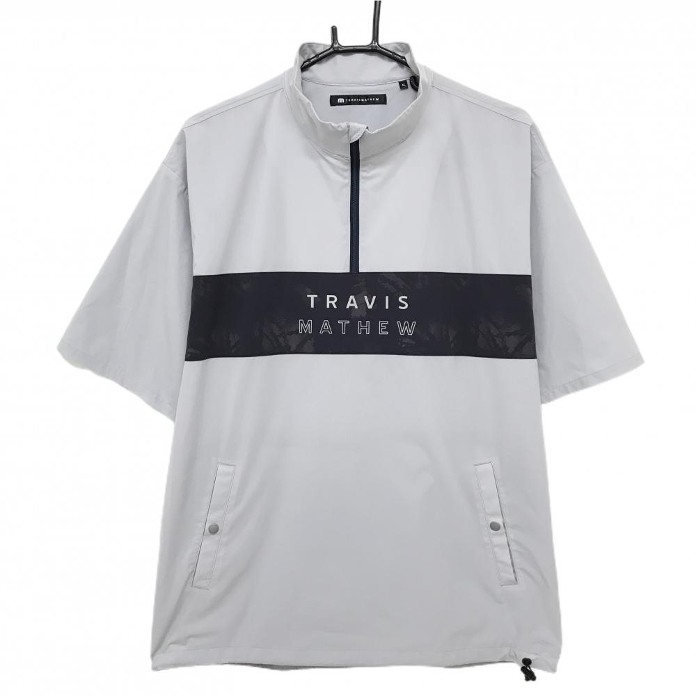 【超美品】トラヴィスマシュー 半袖ブルゾン グレー×黒系 裏地メッシュ ハーフジップ フロントロゴ  メンズ XL ゴルフウェア TravisMathew