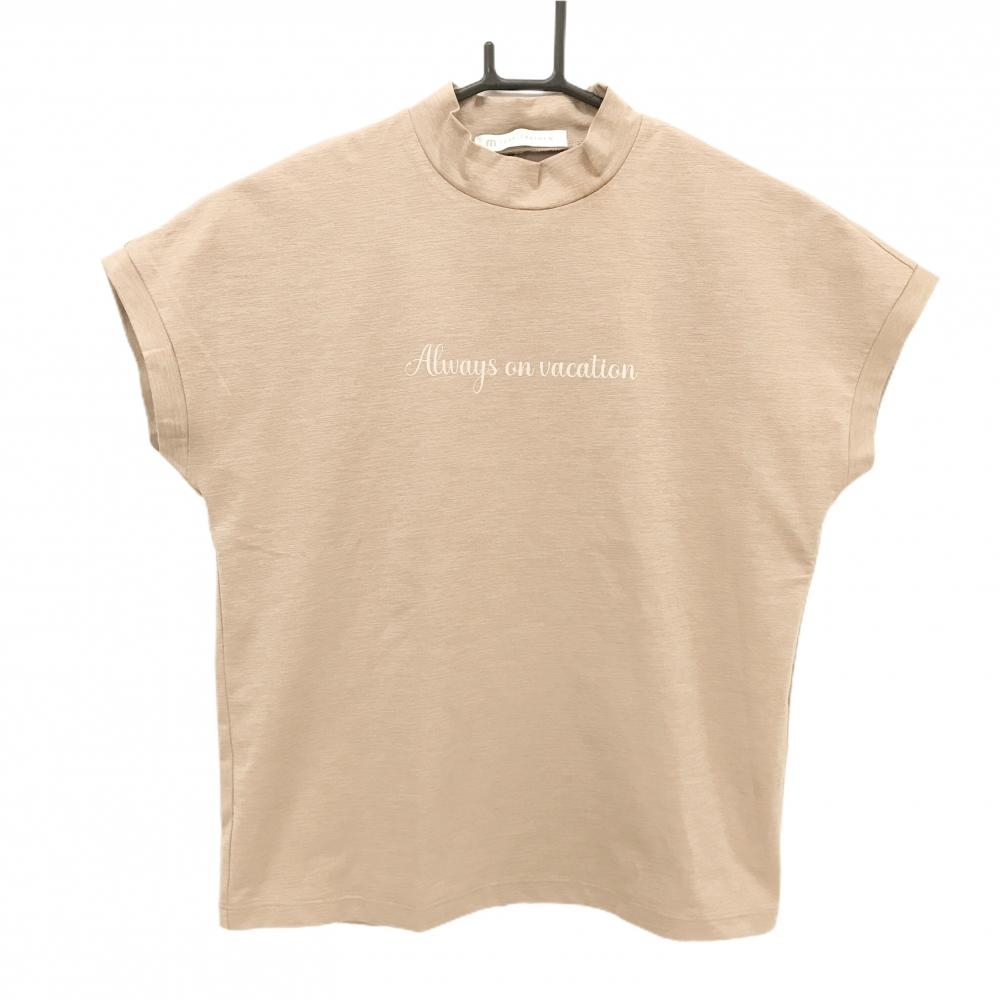 トラヴィスマシュー 半袖ハイネックシャツ 杢ベージュ 英字プリント フレンチスリーブ  レディース S ゴルフウェア TravisMathew